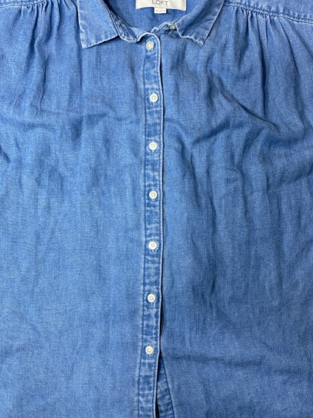 LOFT Chambray Short Sleeve Button Up Shirt Blue Women's Size XS - Picture 3 of 7